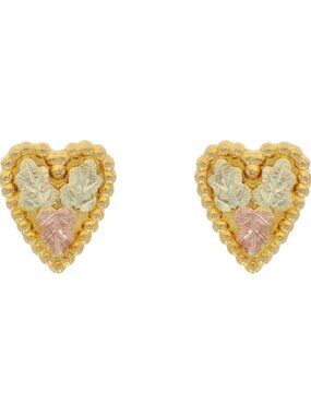 Landstrom's Black Hills Gold Grape Leaf Heart Stud Earrings - Yellow Gold 10k